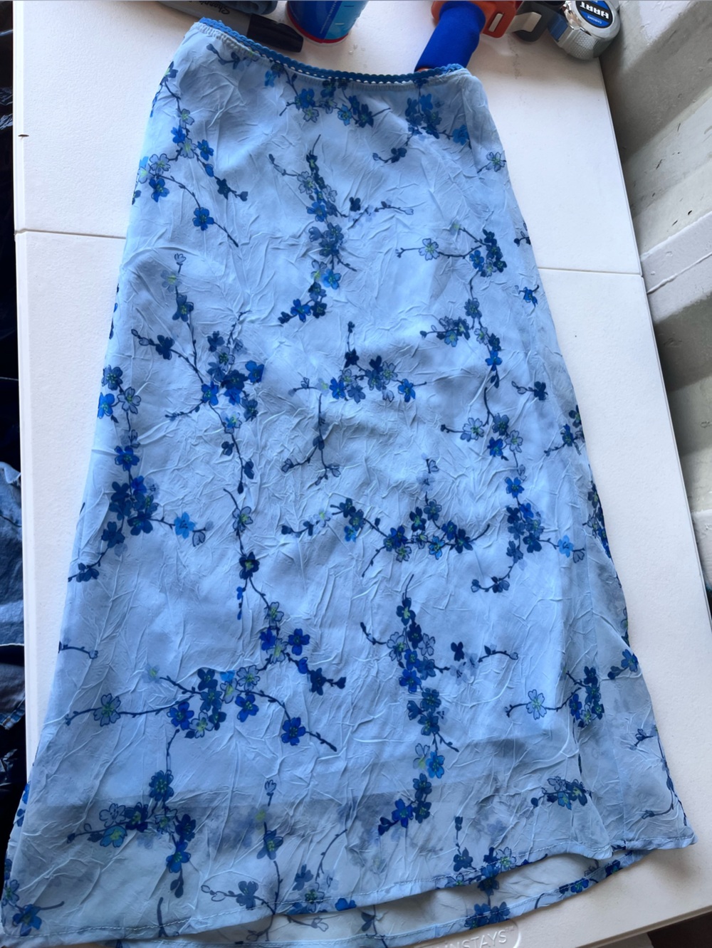 VINTAGE Wanted Light Blue Floral A-Line Midi Skirt